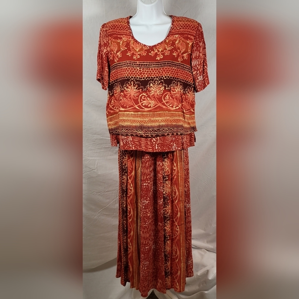 Vintage RABBIT RABBIT RABBIT DESIGNS Red and Orange BOHO Skirt Set - Size 8